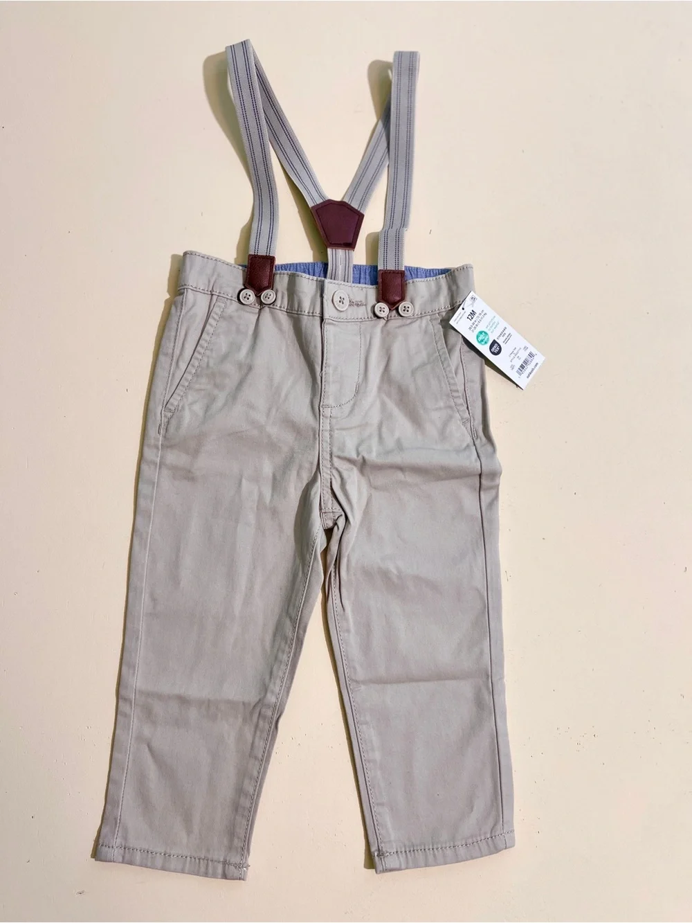 OshKosh B’gosh Toddler Boys Khaki Pants with Suspenders Size 12M Formal wedding